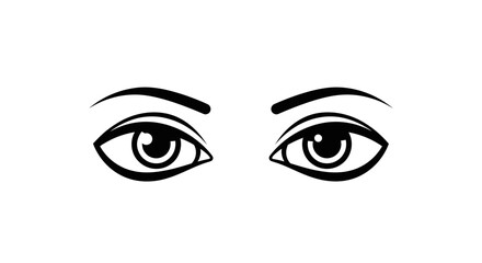 Fototapeta premium Close-up of a pair of human eyes with defined eyebrows, black and white illustration