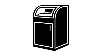 Black and white icon of a modern trash can, recycling bin, waste bin with a curved top