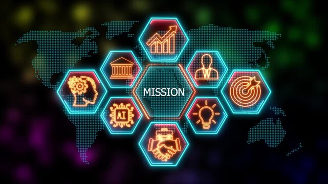 Glowing Neon mission concept animation. Business, Technology, Internet and network concept. Financial success concept on virtual screen. 4k