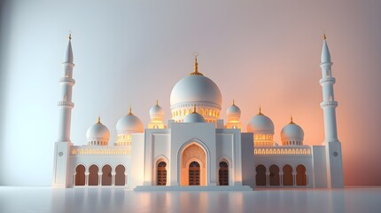 Obraz premium Elegant White Mosque 3D Render with Golden Accents
