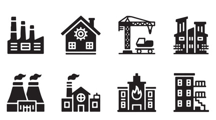 Naklejka premium Industrial complex buildings including factories power plants and construction sites