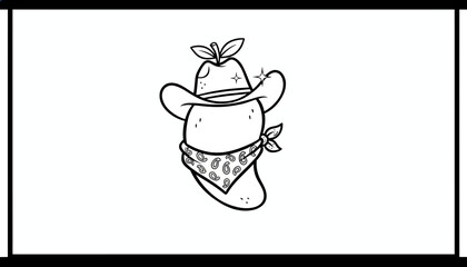 Cartoon Chili Pepper Cowboy with Bandana and Hat