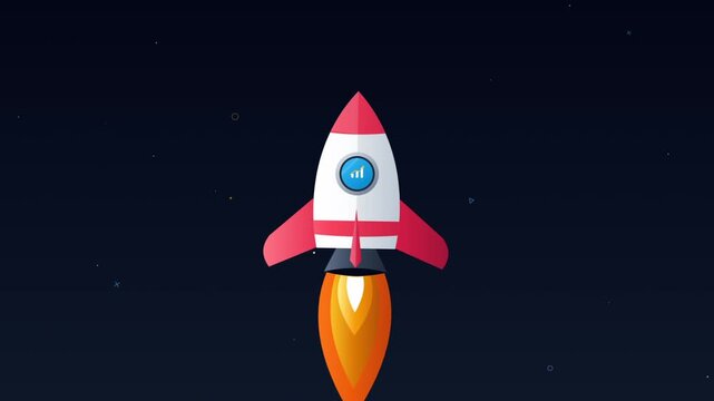 Rocket Ship Blasting Off Space.