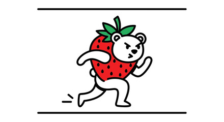 Fototapeta premium Running Strawberry Bear Character, Cute Cartoon Animal Mascot
