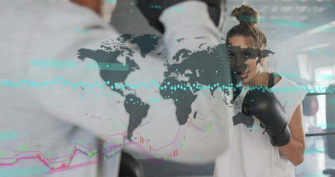 coach holding mitts cuing trainee throwing boxing punches training with map chart sweeping ring