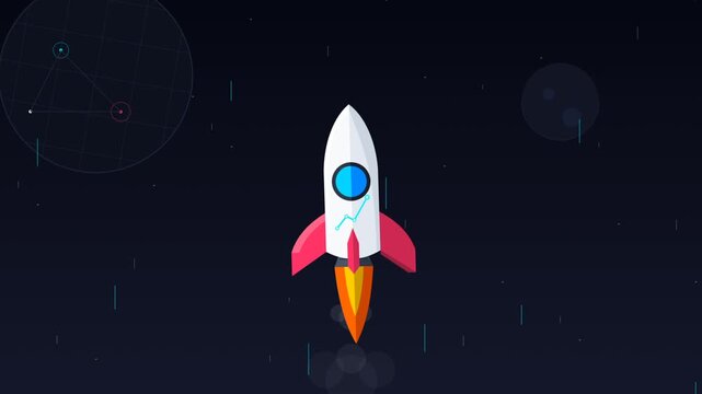 Rocket Ship Blasting Off Space.