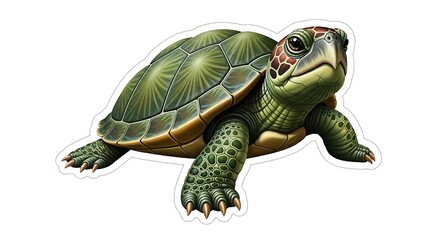 Obraz premium Captivating digital illustration of a charming green turtle, a symbol of longevity and tranquility, perfectly rendered for diverse design projects