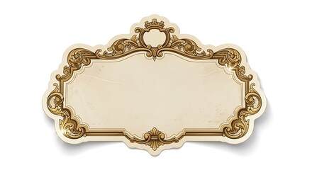 Ornate decorative blank plaque with antique gold border on a white background, suitable for custom text or signage