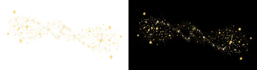 PNG image of An elegant golden glittering dust trail, creating a magical, sparkly, and festive effect, with small bright stars on transparent background. © towsif