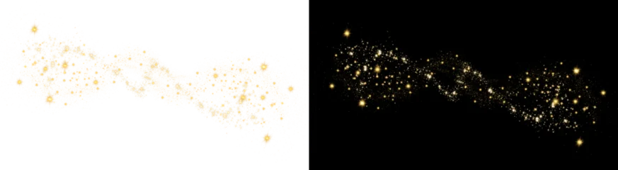 Fotobehang Feeën en elfen PNG image of An elegant golden glittering dust trail, creating a magical, sparkly, and festive effect, with small bright stars on transparent background.  © towsif