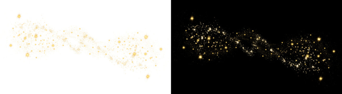 PNG image of&nbsp;An elegant golden glittering dust trail, creating a magical, sparkly, and festive effect, with small bright stars on transparent background.