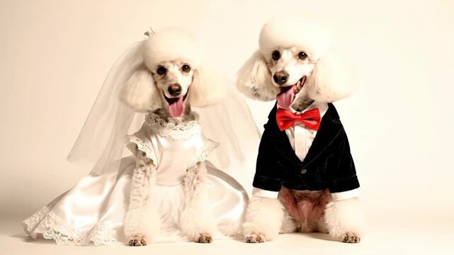 Adorable Poodles Dressed as Bride and Groom in Wedding Attire