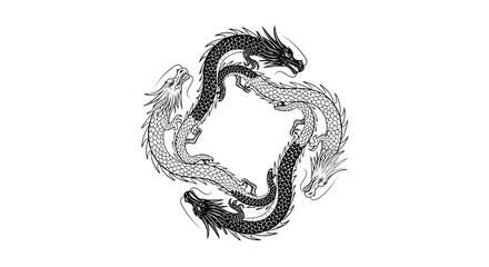 Fototapeta premium Intertwined Dragons Symbolizing Balance and Harmony in Black and White