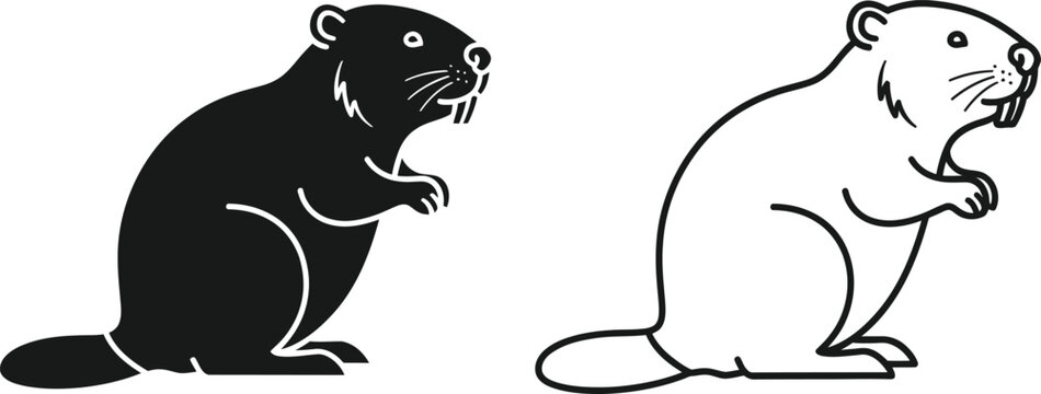 Beaver Icon Set Black and White Vector Illustration Vector