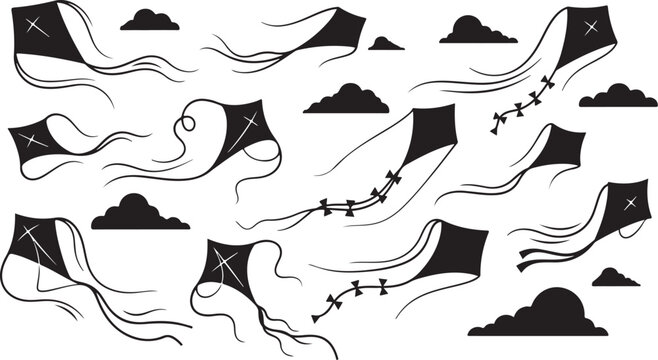 Kites flying high in the sky with clouds present