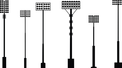 PrintStadium floodlight silhouette, sports field lighting system, outdoor arena illumination, night game visibility, tall pole floodlights, multiple lamp grid design © MDKAZOL