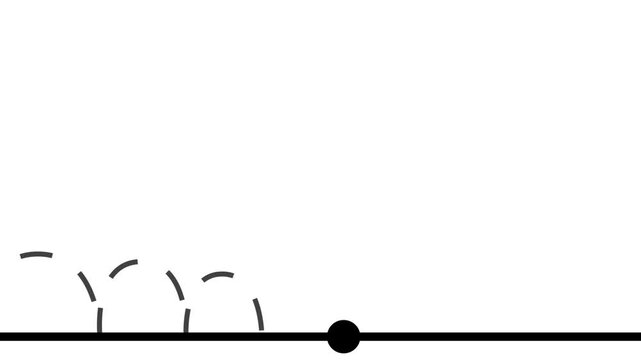 Minimalist animation of a black ball bouncing on a line with a motion trail, isolated on a clean white background.