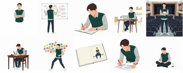 Minimalist Faceless Student Study Activity Illustration Set in Various Poses © Zain