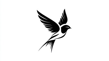 Fototapeta premium Elegant Black Silhouette of a Flying Bird with Outstretched Wings