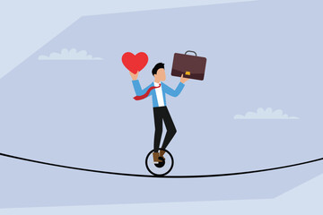 Work-Life Equilibrium: A Businessman Balancing Career and Personal Life on a Unicycle 2d flat vector illustration © Creativa Images