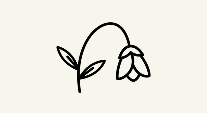 Minimalist Black Outline of a Drooping Flower on a Light Beige Background