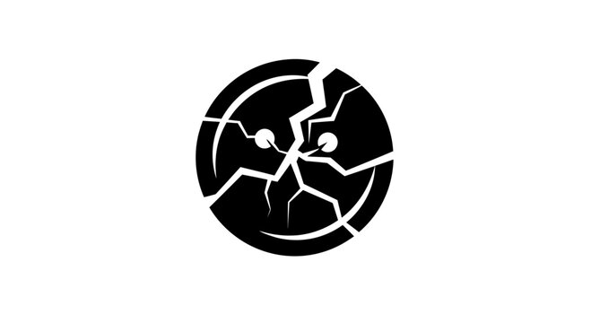 Cracked Black Circle with Scary Face Icon