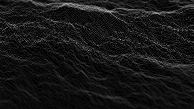 Plexus 3D Mesh Waveform background. Wireframe futuristic moving terrain. Big data connection. Loop