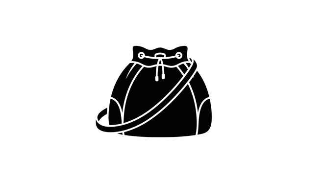 Black drawstring bucket bag icon, isolated on white background, vector illustration