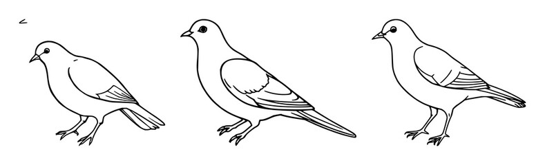 Fototapeta premium Dove set with simple line art design featuring a flying bird, peace symbol, and freedom with spirituality and purity