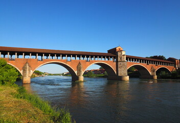 The "Ponte Coperto" of Pavia over the river Ticino