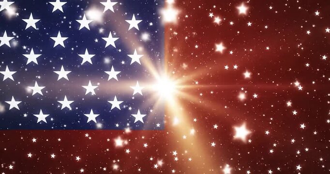 American flag stars and bright light on patriotic abstract background