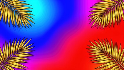 Fototapeta premium Vibrant Foliage on Gradient Background: Illustrative golden leaves arranged at the corner of color gradient.