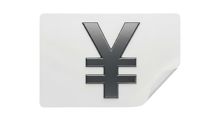 Obraz premium A close-up of a silver yen symbol on a white square sticker against a