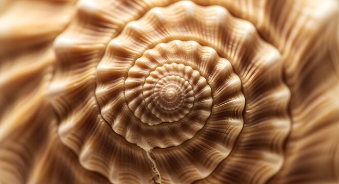 Close-up of natural spiral pattern in conch seashell surface