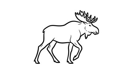 Fototapeta premium Line Art Moose Walking, Majestic Wildlife Animal Illustration