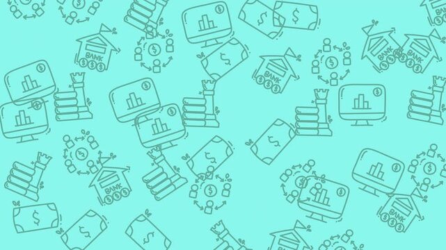 Doodles of money graphs, houses, and computer screens, perfect for financial presentations, real estate concepts, and technologyrelated designs.