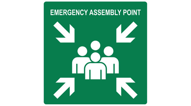 Emergency assembly point safety sign for public evacuation