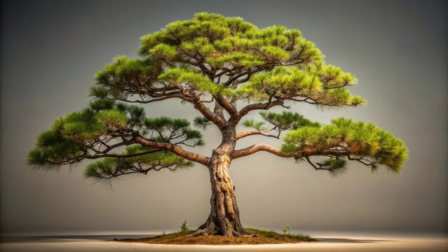 A photo of a gnarled longleaf pine tree with its scaly bark covered in knots and furrows, aged yet resilient, standing tall against the backdrop of an