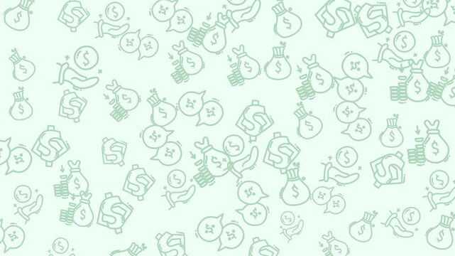 Background pattern with money bags and dollar signs, ideal for financial presentations, banners, and promotional materials for businesses related to money.