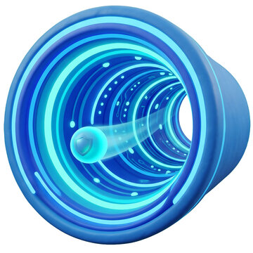 3D cartoon illustration of a glowing digital tunnel with a data orb traveling through it, electric blue and cyan, secure private connection concept, transparent background.