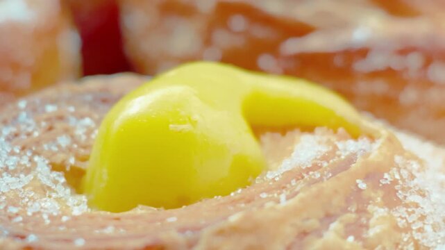 Macro croissant doughnut with lemon curd and sugar