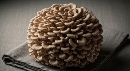 A dense cluster of Maitake mushroom fronds, showcasing intricate fractal patterns and delicate texture.