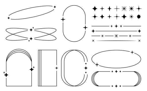 Minimal sparkle frames and decorative lines set with star elements