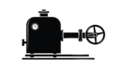 Black and white illustration of a vintage steam engine or locomotive component © arfanah02