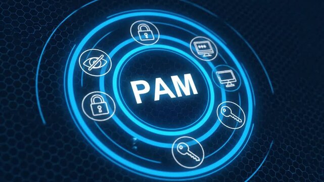 Digital PAM concept with icons for security communication innovation and growth privileged access management 4k video