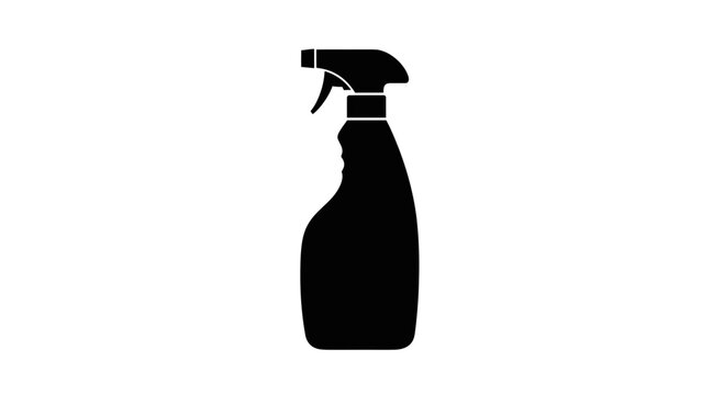 Black spray bottle icon, cleaning product, hygiene symbol, simple vector illustration