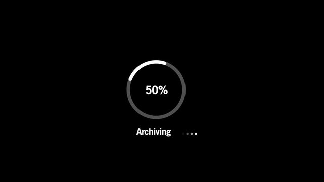 Animated abstract circle loading bar archiving from 0 to 100%, designed for progress and transfer concepts. on Black Background and features 4k Motion graphics video