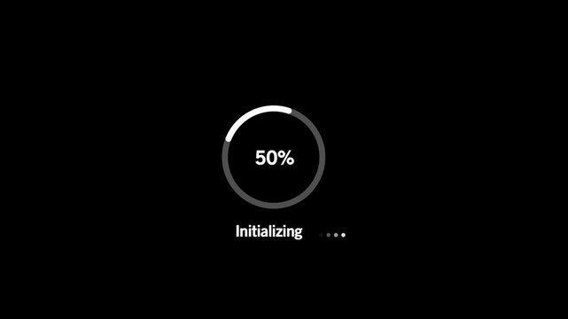 Animated abstract circle loading bar initializing from 0 to 100%, designed for initializing and transfer concepts.on Black Background and features 4k Motion graphics video