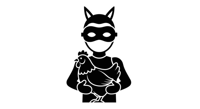 Thief in mask and cat ears stealing a chicken, vector illustration