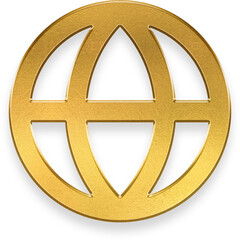 Golden metallic grid globe icon for global network and internet